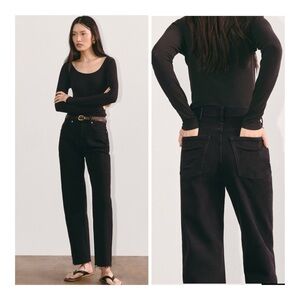 NEW Everlane Black Cotton The Way-High In Coal Raw Hem Straight Leg Jeans 28T